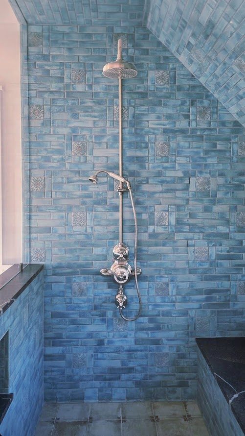 Artisan blue tile master shower