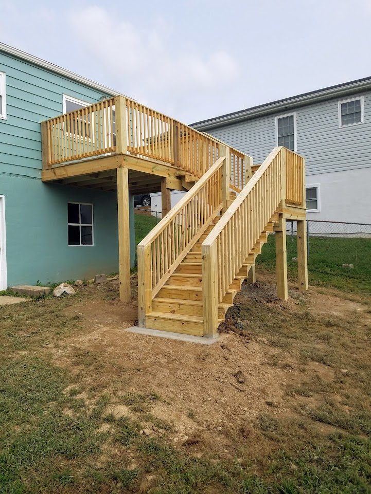 Staunton — elevated custom deck with pressure-treated lumber and stair access